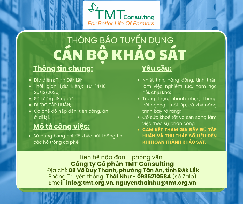 THÔNG BÁO TUYỂN DỤNG CÁN BỘ KHẢO SÁT